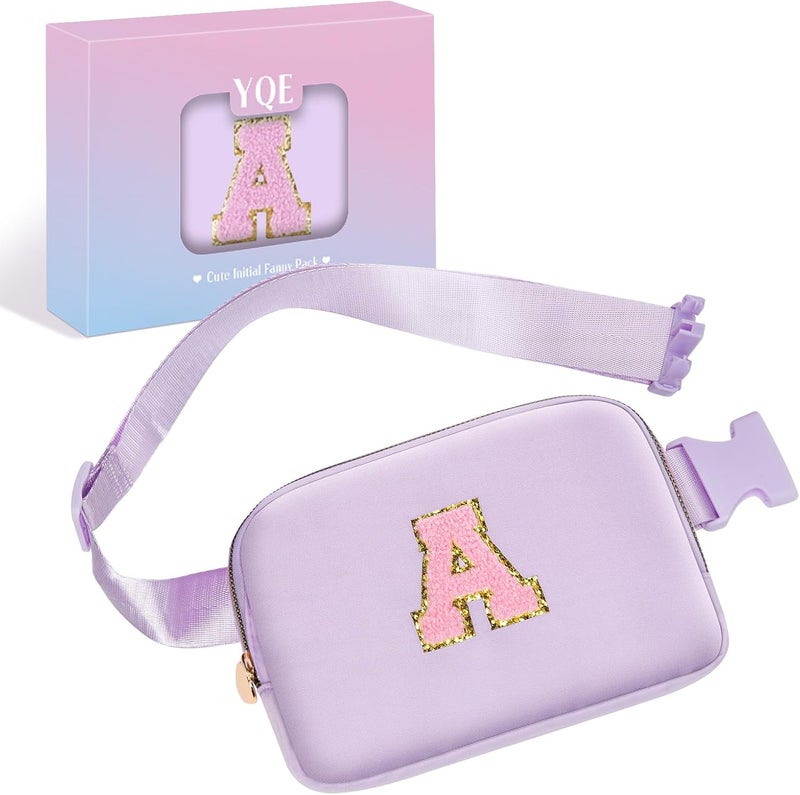 YQE Birthday Gifts for Girls, 4 5 6 7 8 9 10 11 12 13 14 Year Old Girl Gifts for Teens Kids Daughter Sister Her, Cute Initial Fanny Pack Belt Bag Crossbody Bag Trendy Stuff for Girls Teen (Purple, A) - Image 1